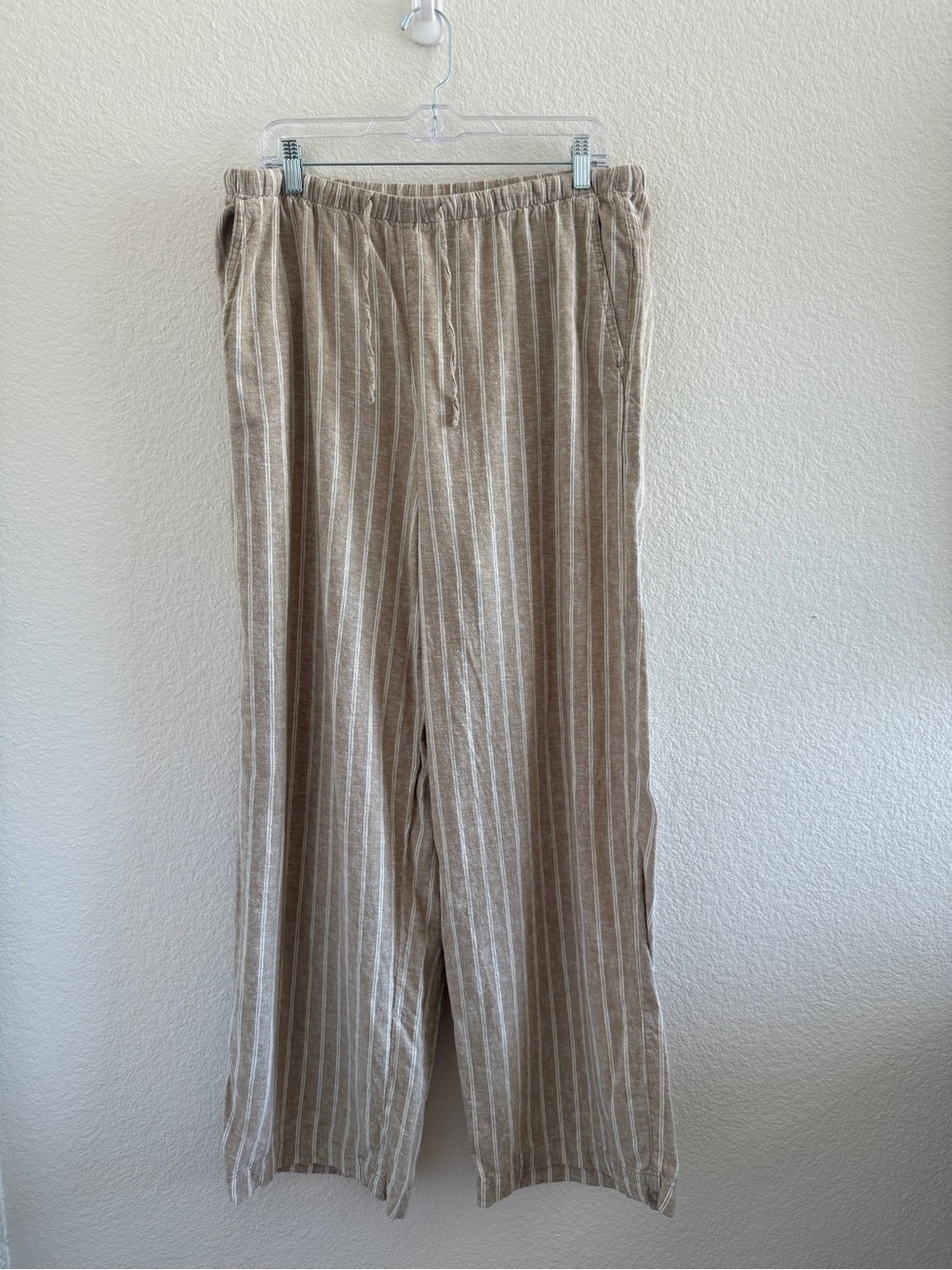 GAP Beige & White Striped Drawstring Linen Pants- Womens Large Tall
